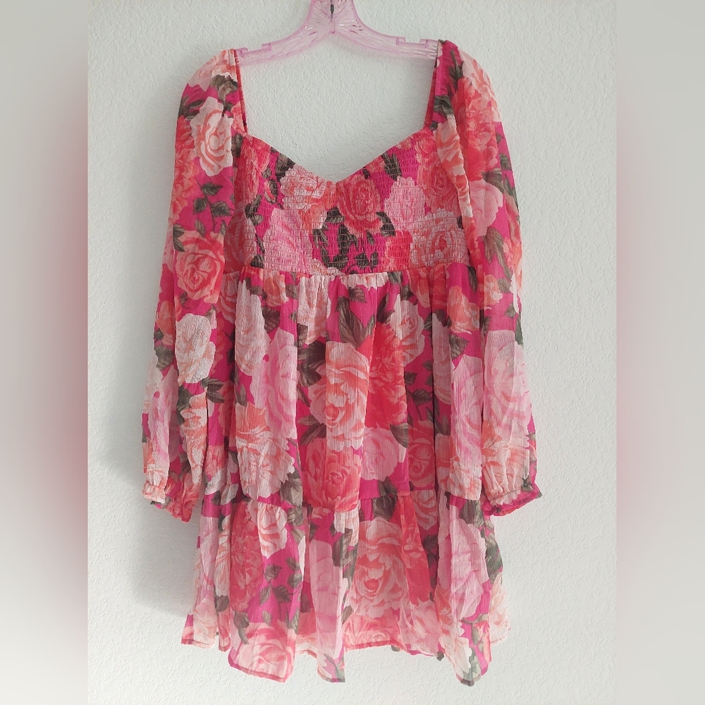 MIDNIGHT DOLL Floral Long Sleeve Babydoll Mini Dress NWOT